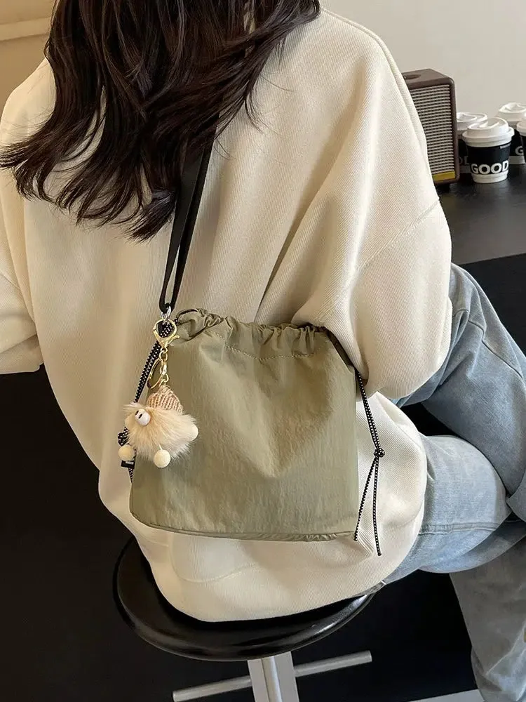 Pom Keychain Drawstring Bucket Bag