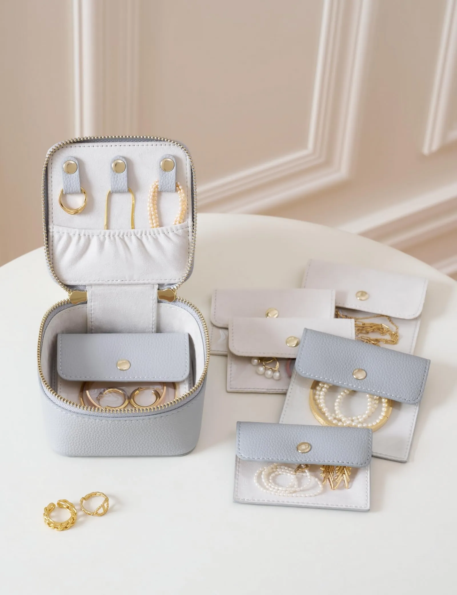 Popvibe Travel Jewelry Case Set, Blue Gray