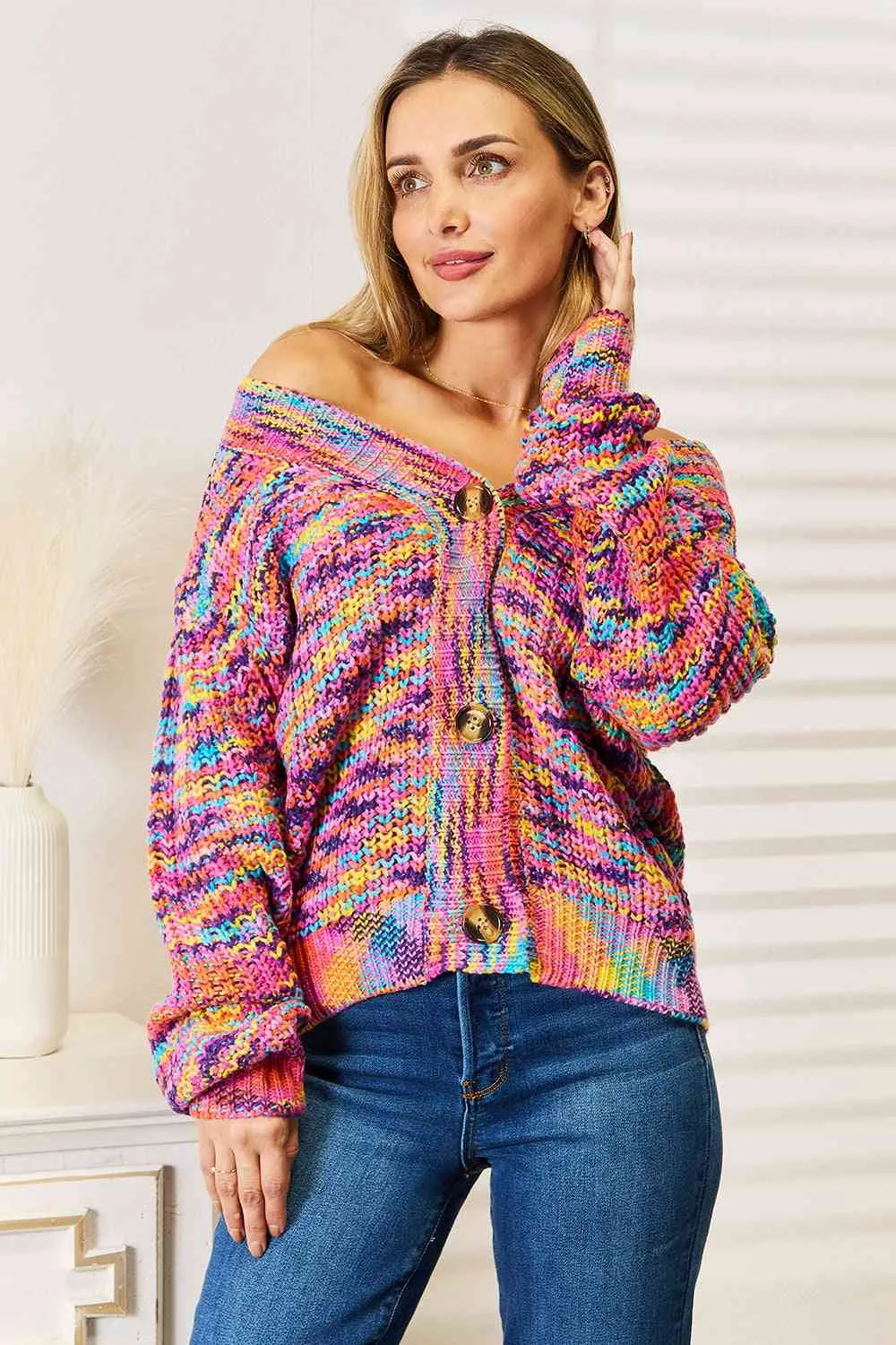 Porter Woven Right V-Neck Long Sleeve Cardigan