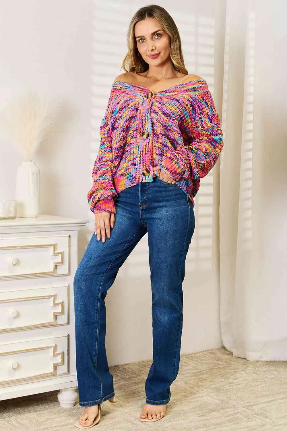 Porter Woven Right V-Neck Long Sleeve Cardigan