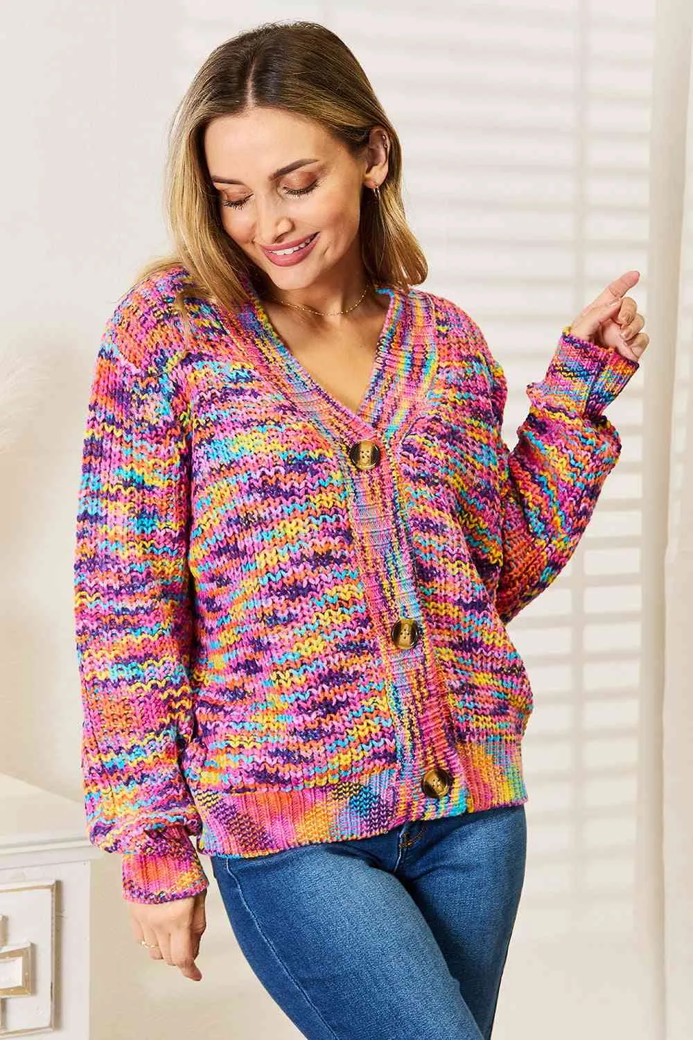 Porter Woven Right V-Neck Long Sleeve Cardigan