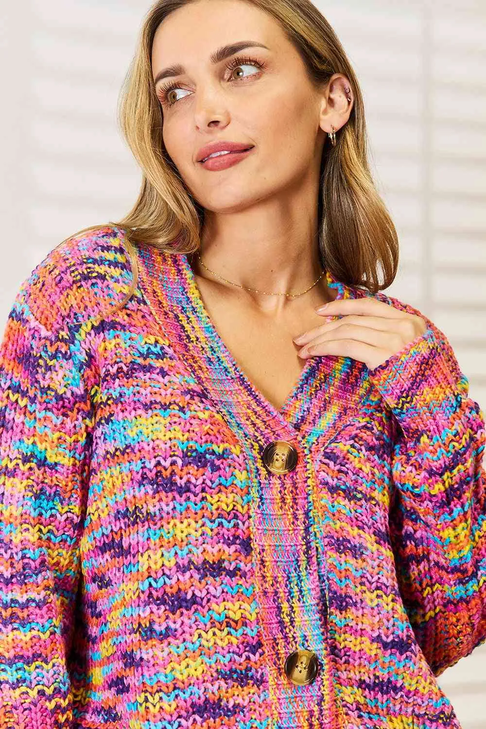 Porter Woven Right V-Neck Long Sleeve Cardigan