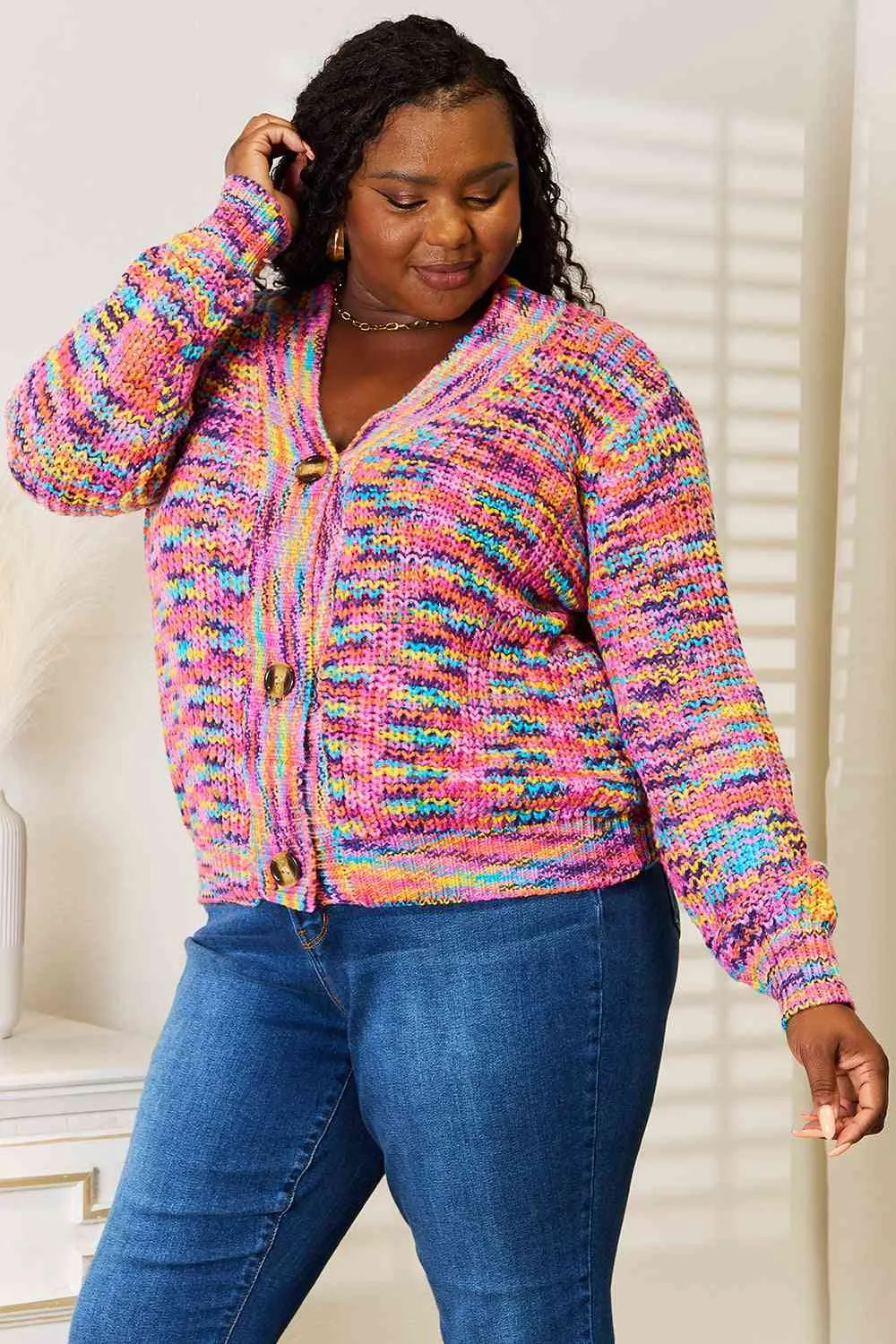 Porter Woven Right V-Neck Long Sleeve Cardigan