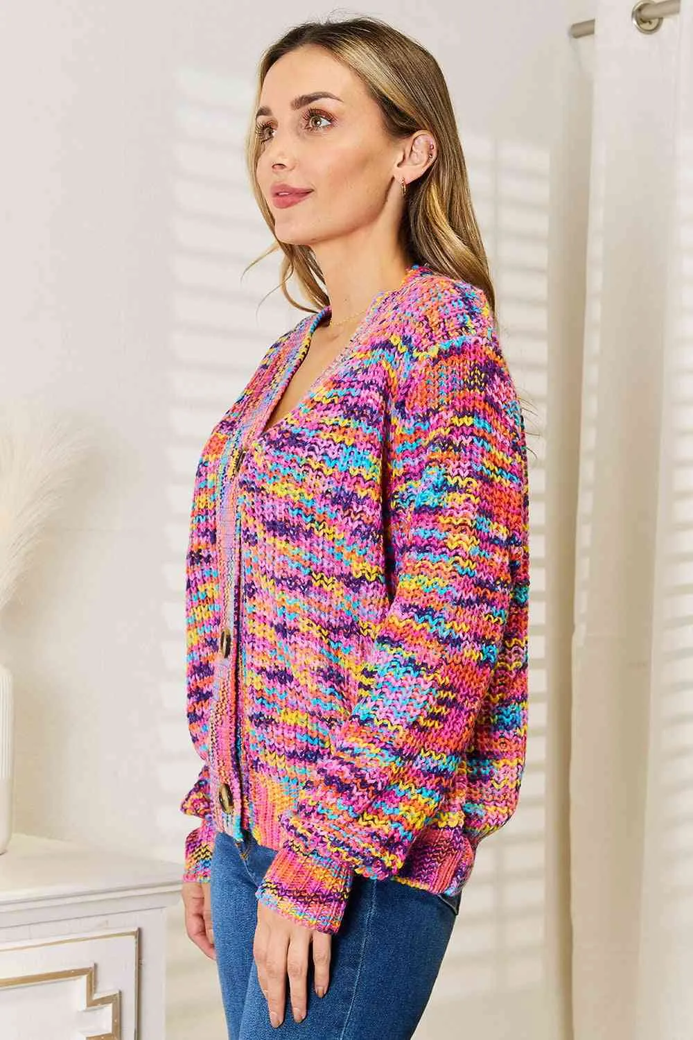 Porter Woven Right V-Neck Long Sleeve Cardigan