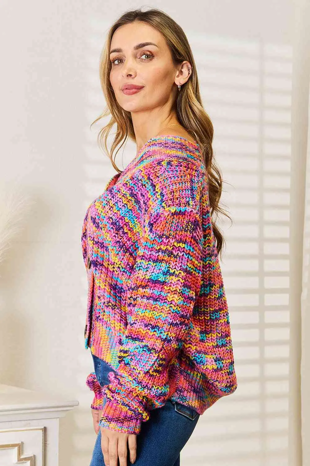 Porter Woven Right V-Neck Long Sleeve Cardigan