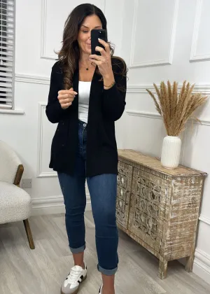 Portia Black Open Front Cardigan