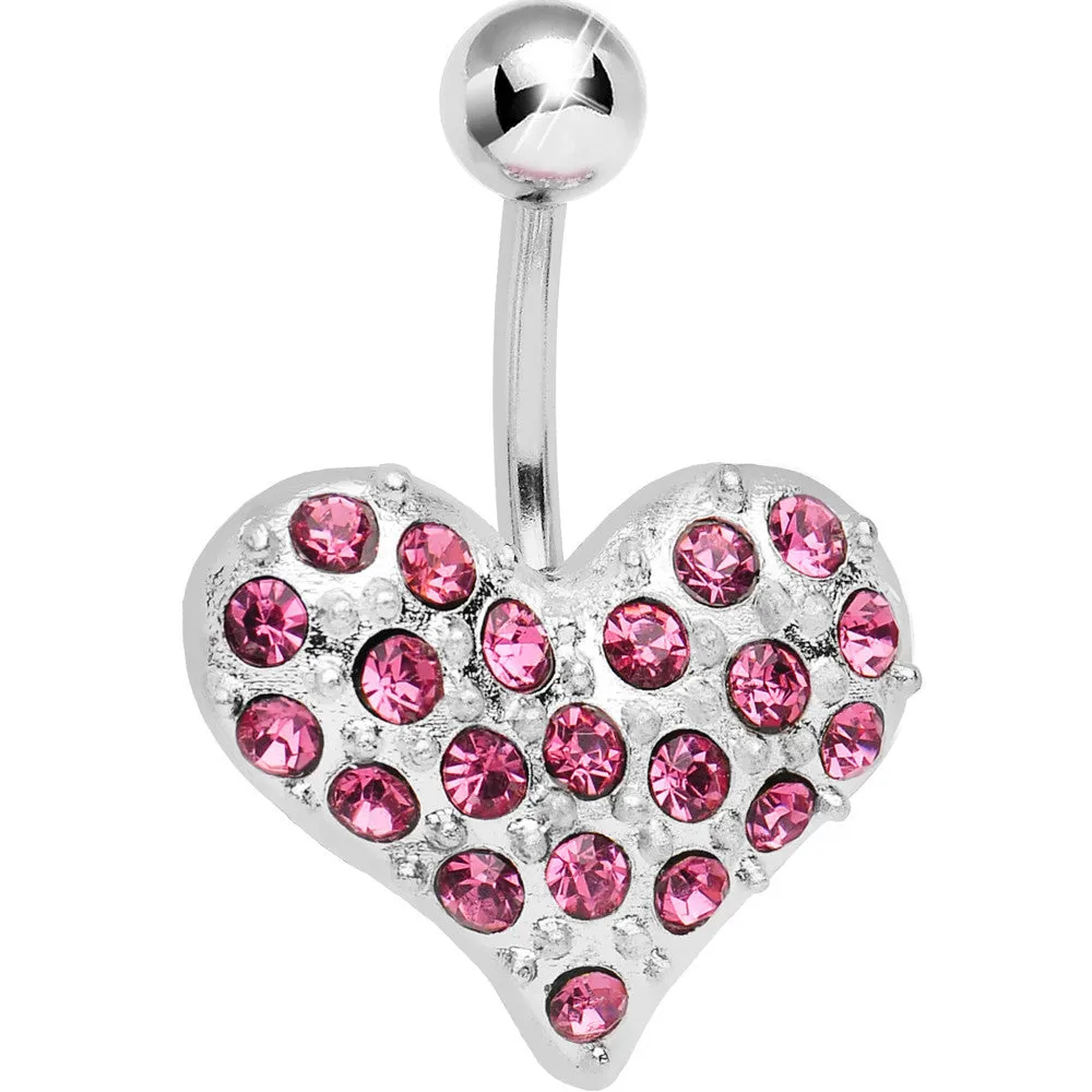 Prissy Pink Crystal Heart On Belly Ring