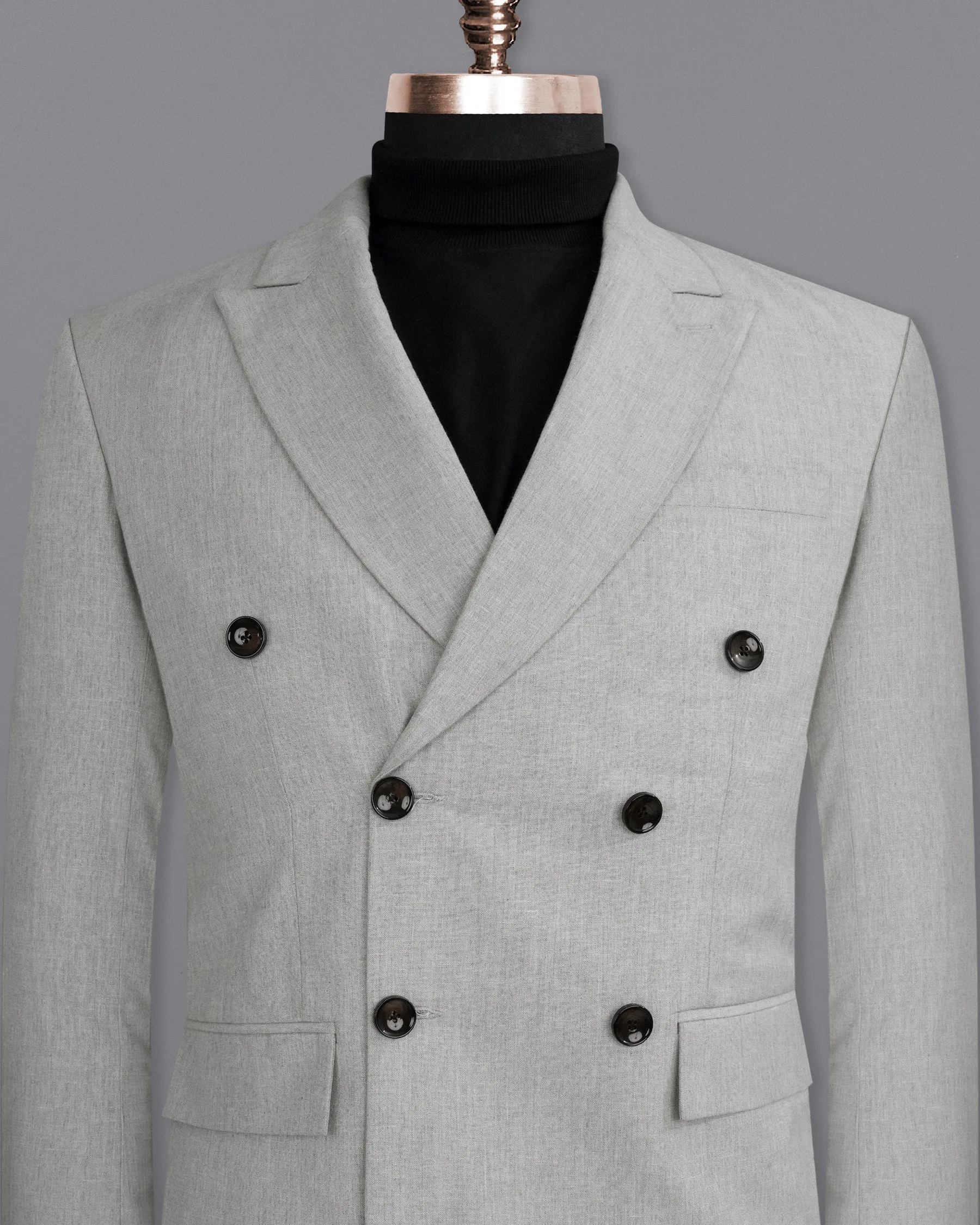 Pumice Grey Double-Breasted Wool Rich Blazer