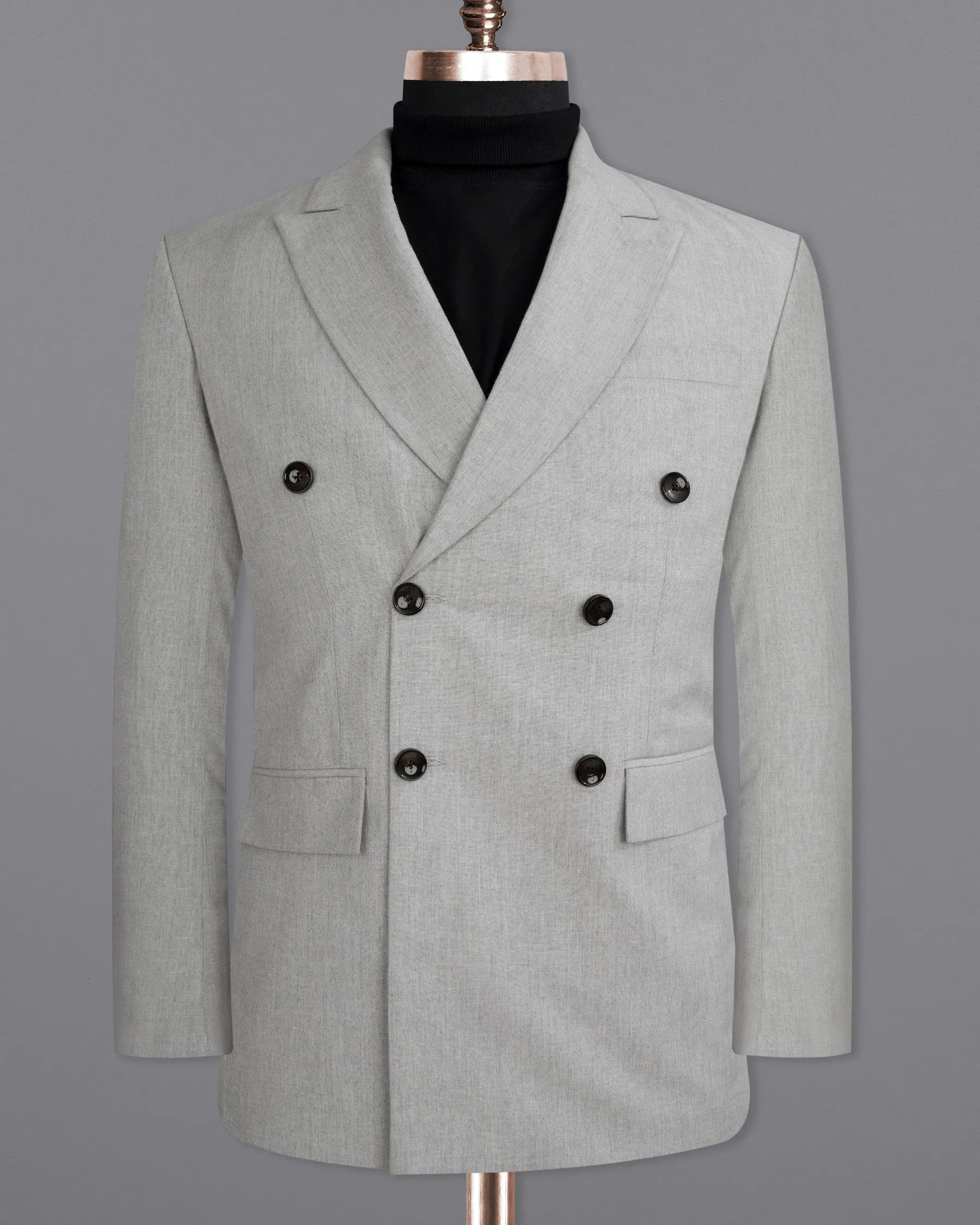 Pumice Grey Double-Breasted Wool Rich Blazer