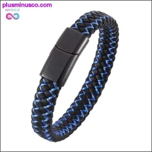 Punk Black Blue Braided Leather Bracelet for Men Stainless