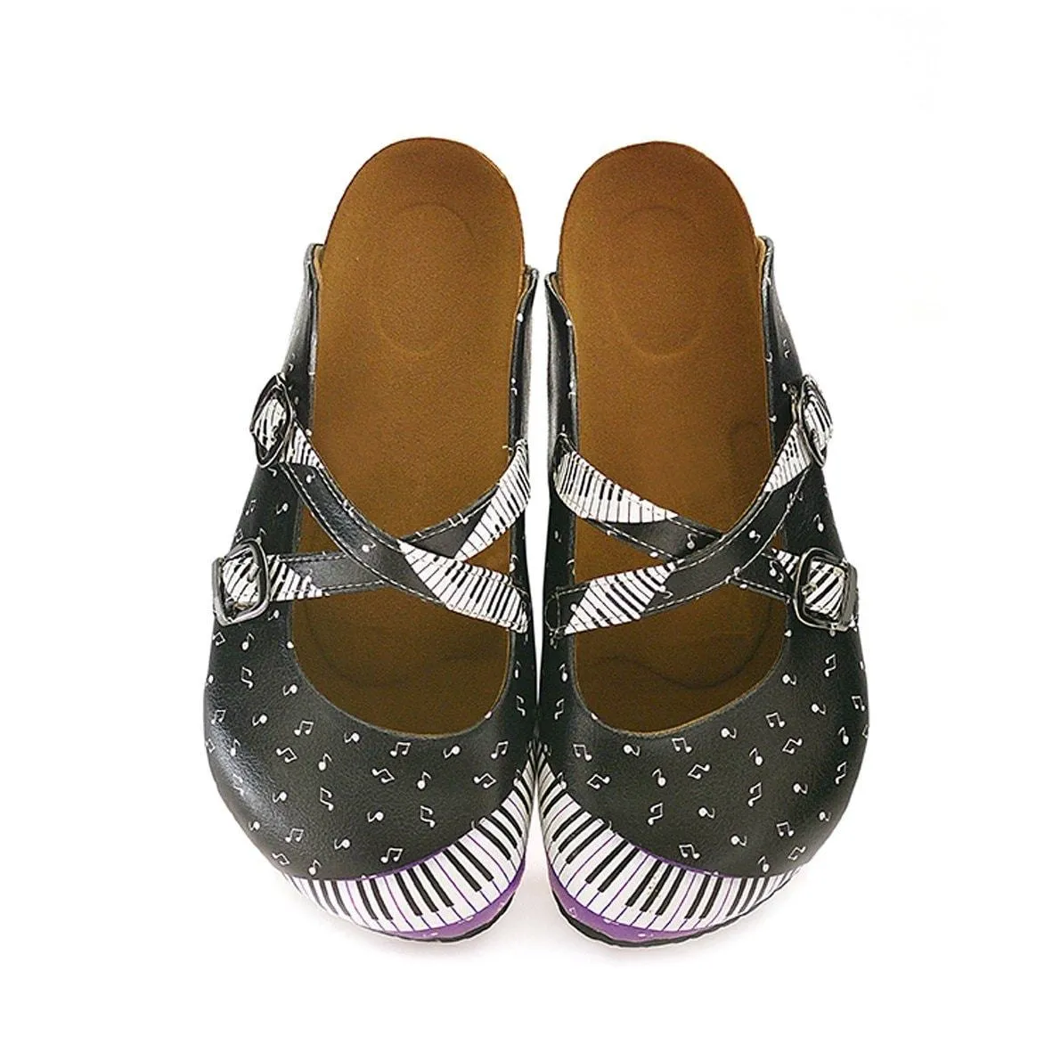 Purple, Black and White Colored, Music Notes Piano Patterned Clogs - WCAL115
