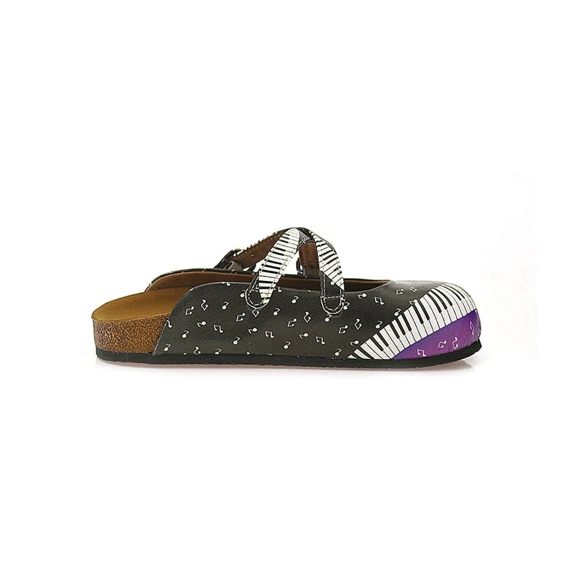 Purple, Black and White Colored, Music Notes Piano Patterned Clogs - WCAL115