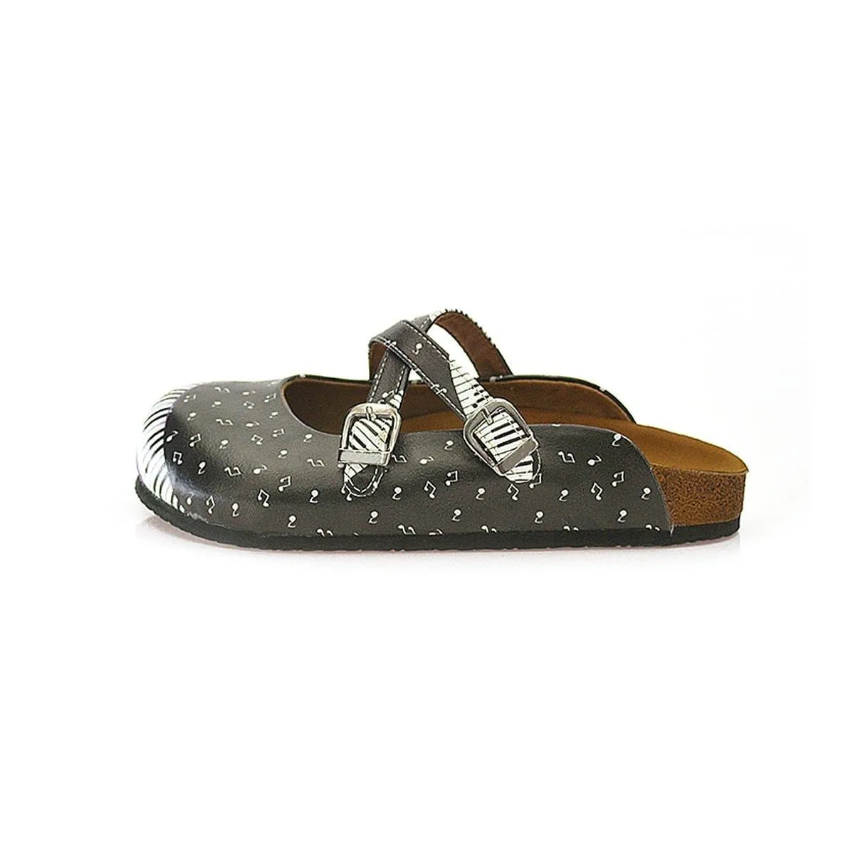 Purple, Black and White Colored, Music Notes Piano Patterned Clogs - WCAL115
