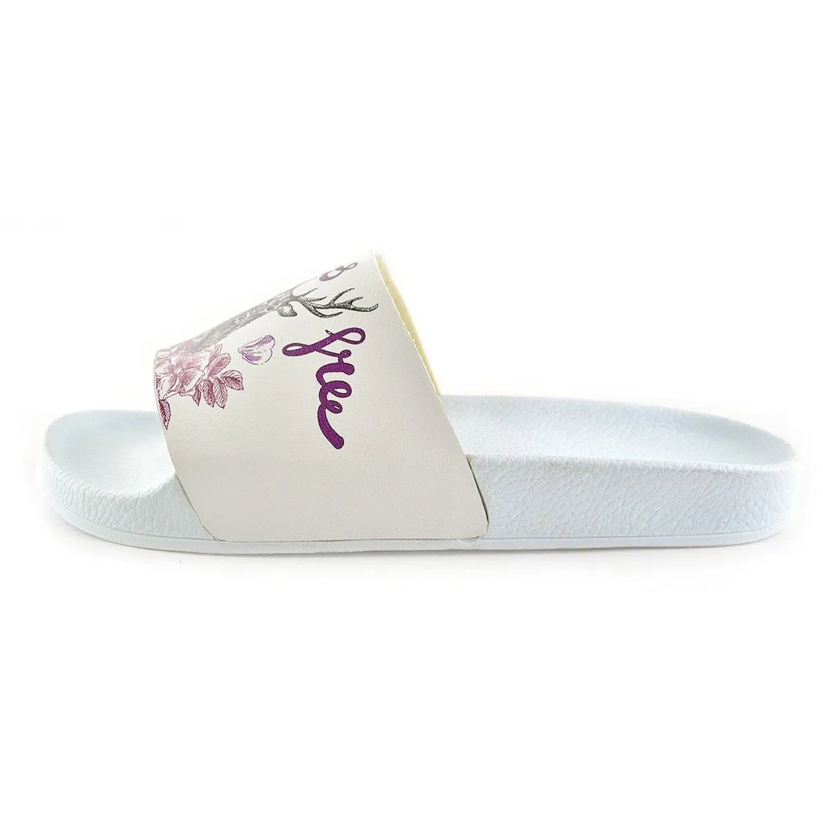 Purple Colored Wild and Free Written, Black Deer Patterned Sandal - CAP111