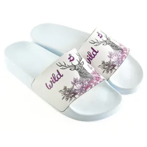 Purple Colored Wild and Free Written, Black Deer Patterned Sandal - CAP111