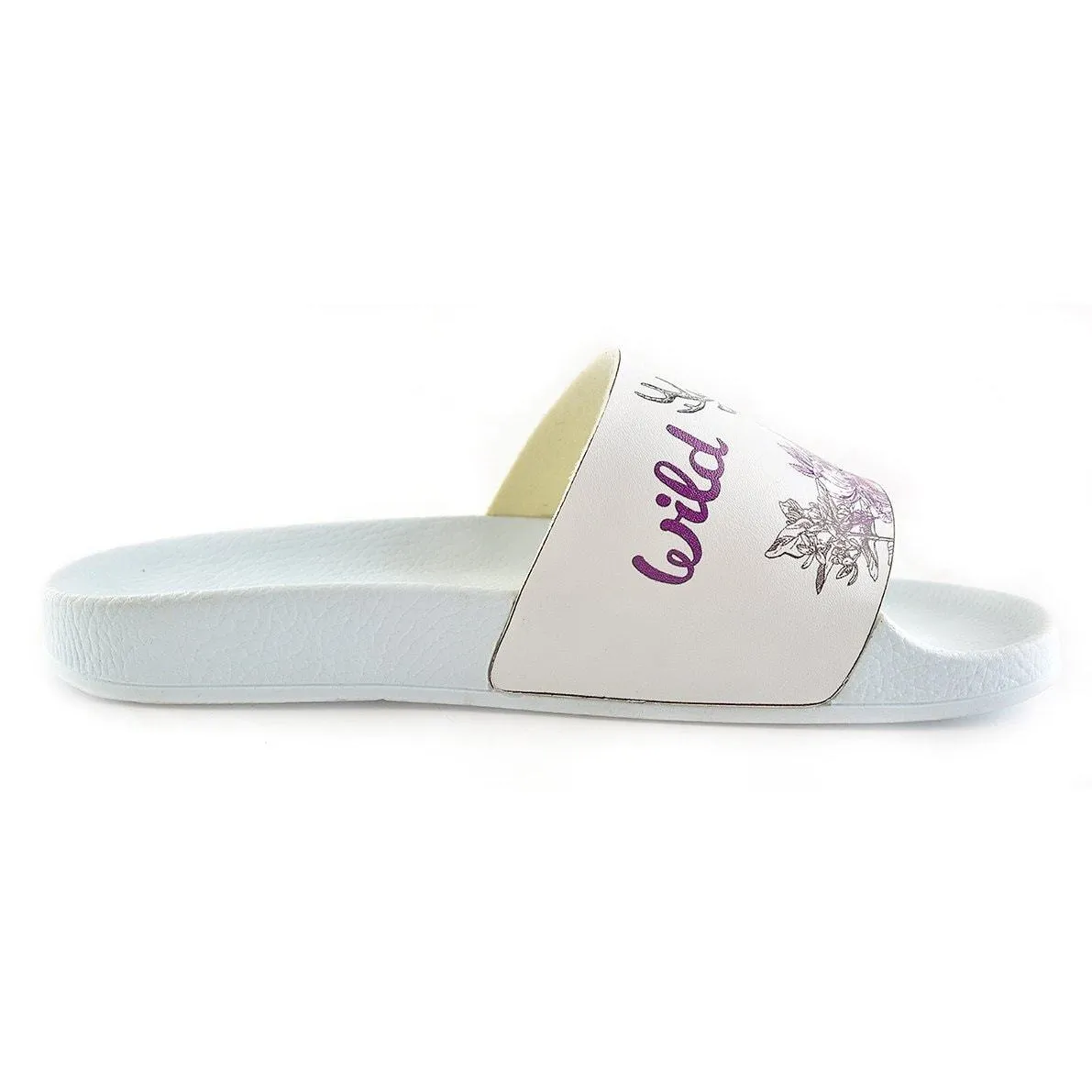 Purple Colored Wild and Free Written, Black Deer Patterned Sandal - CAP111