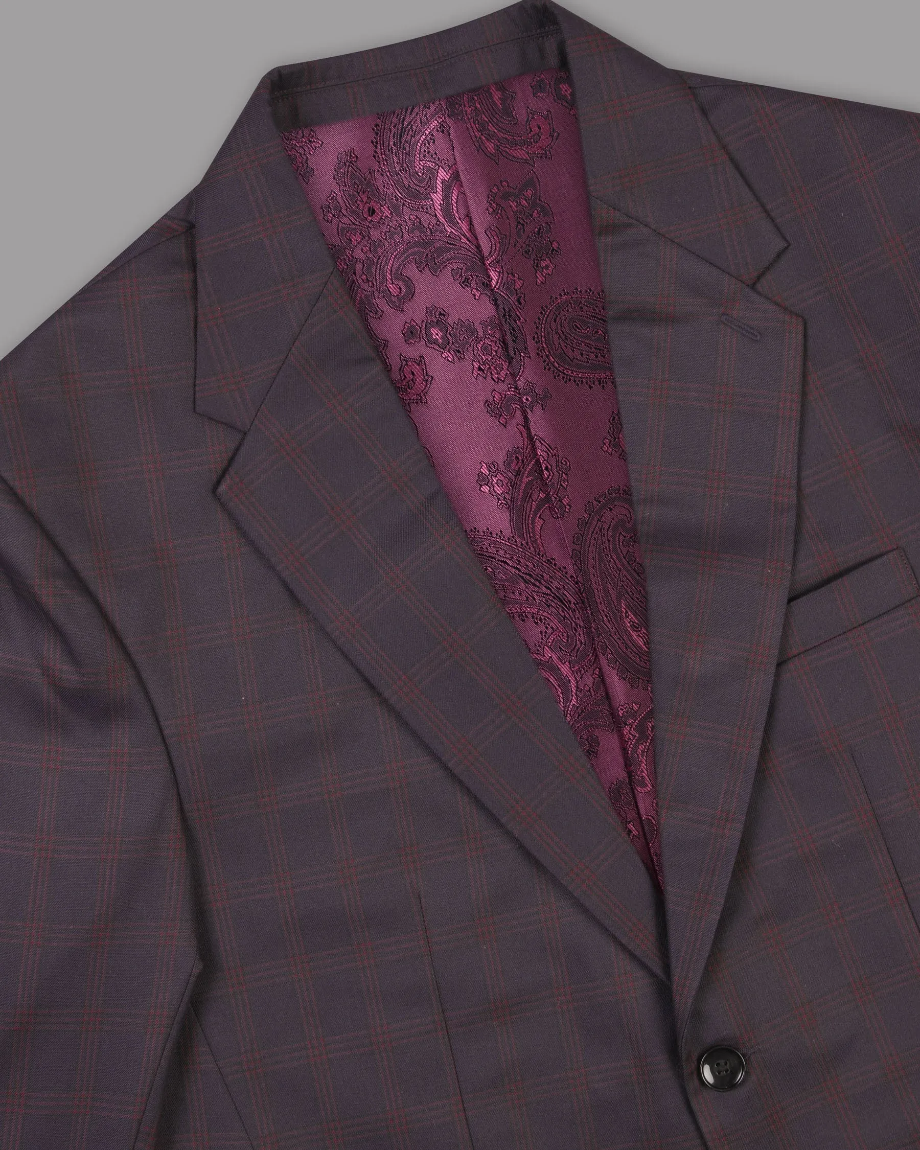 Purple with Red Windowpane Premium Wool Blazer