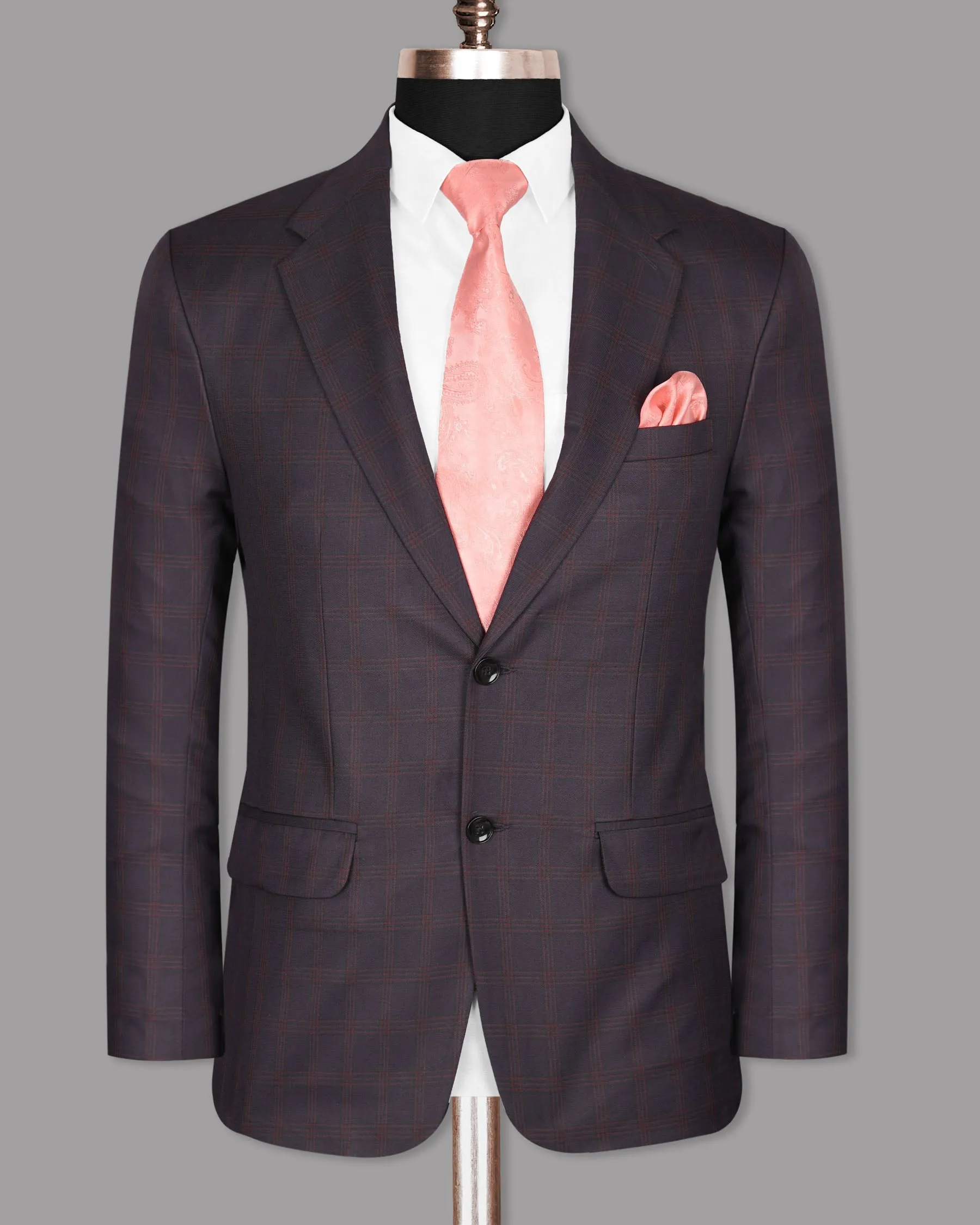 Purple with Red Windowpane Premium Wool Blazer