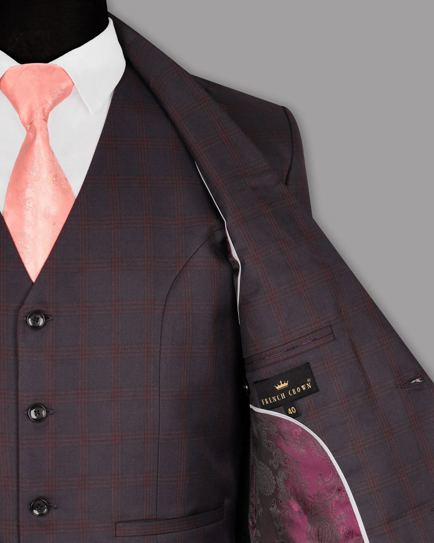 Purple with Red Windowpane Premium Wool Blazer