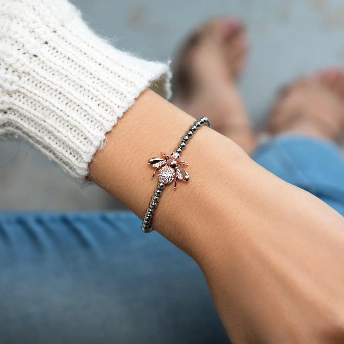 Queen | 18k Rose Gold & Silver | Crystal Honeybee Charm Bracelet