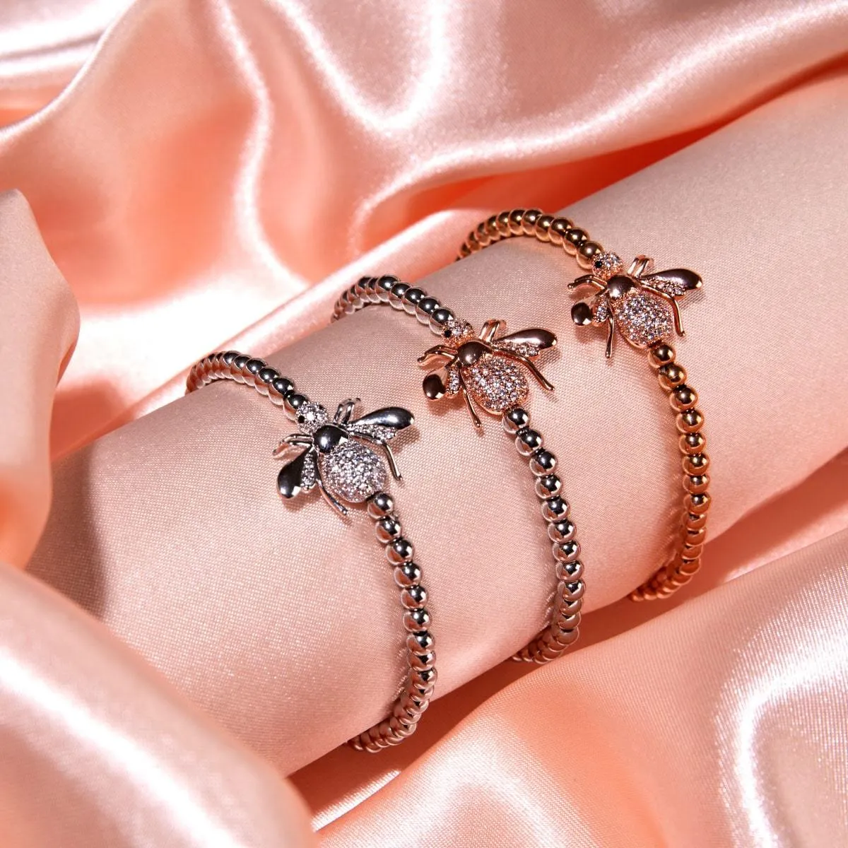 Queen | 18k Rose Gold & Silver | Crystal Honeybee Charm Bracelet