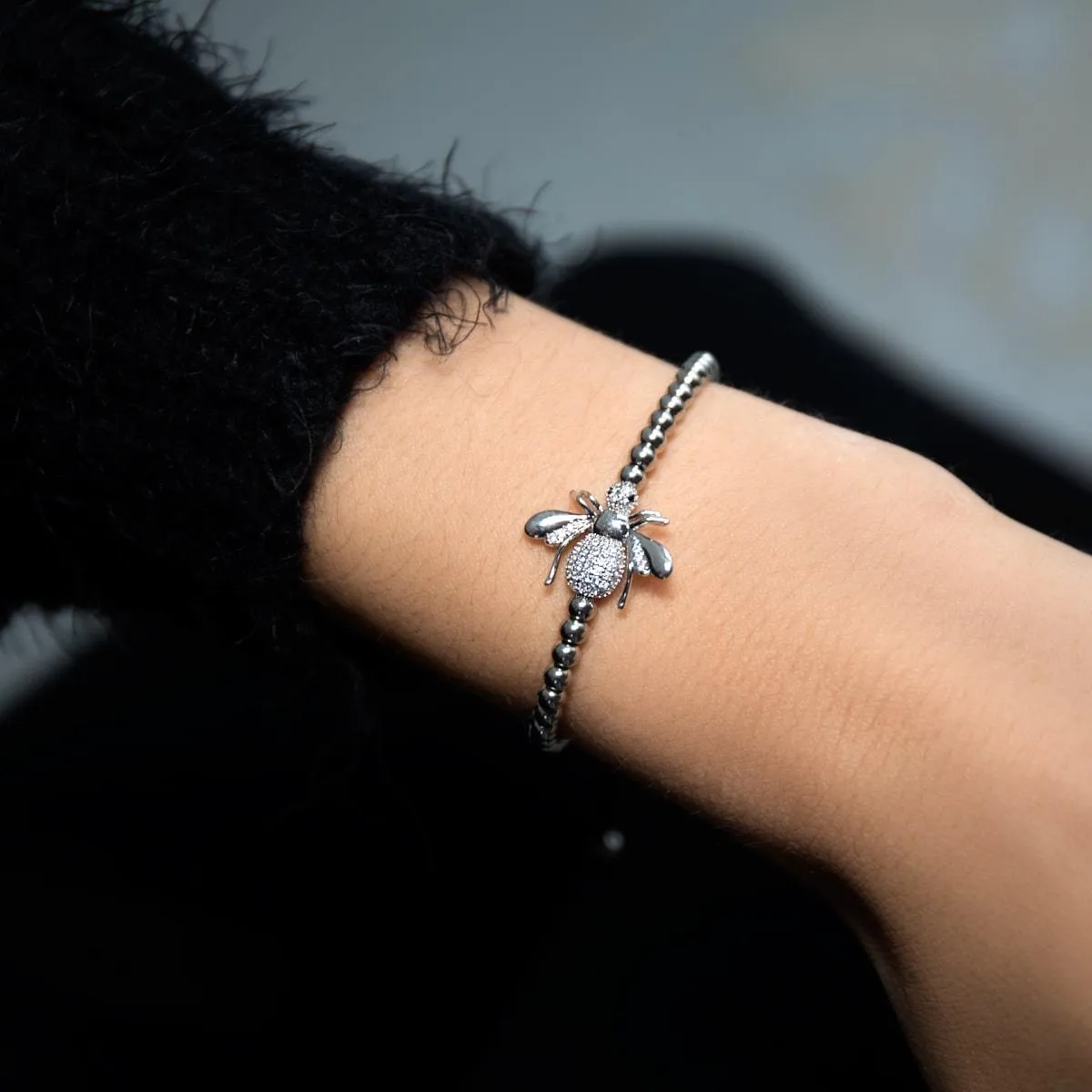 Queen | Silver | Crystal Honeybee Macrame Charmballa Bracelet