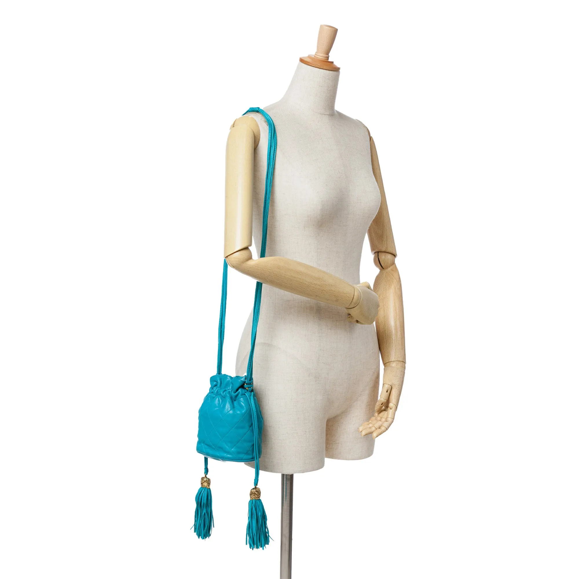 Quilted Lambskin Drawstring Tassel Bucket Bag
