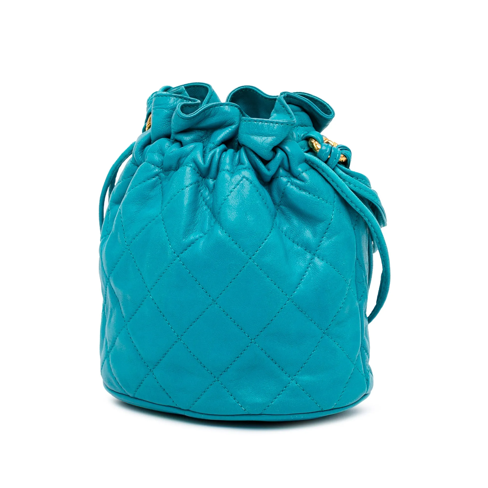 Quilted Lambskin Drawstring Tassel Bucket Bag