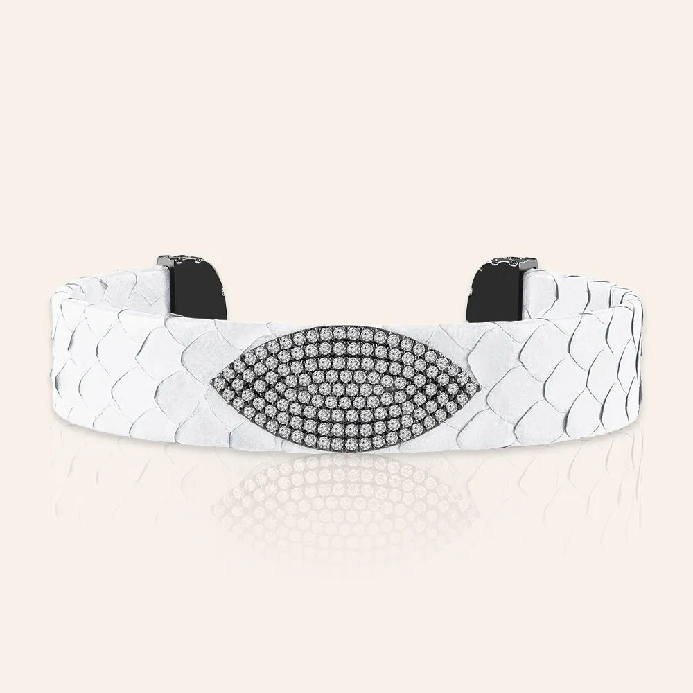 "Exotic Amulet"  Micro-Pave Genuine Leather Adjustable Cuff