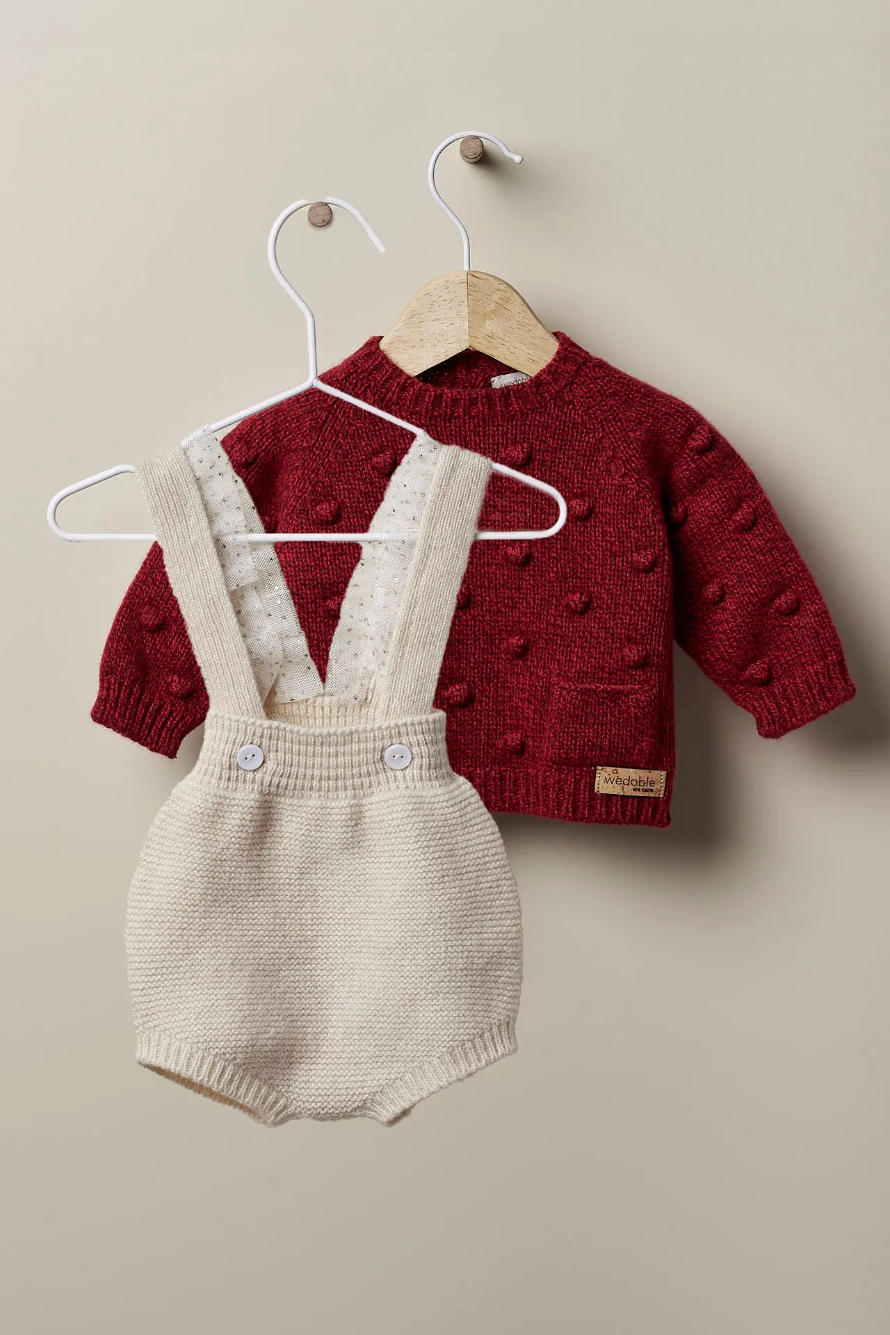 "Tatiana" Burgundy Cashmere Top & Sand Shortie