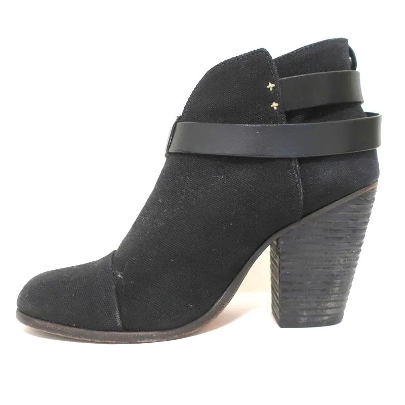 Rag & Bone Harrow Ankle Boots Black Canvas Size 39 High Heel Booties