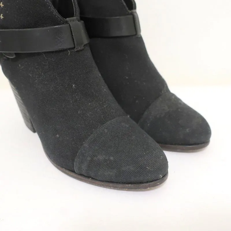 Rag & Bone Harrow Ankle Boots Black Canvas Size 39 High Heel Booties