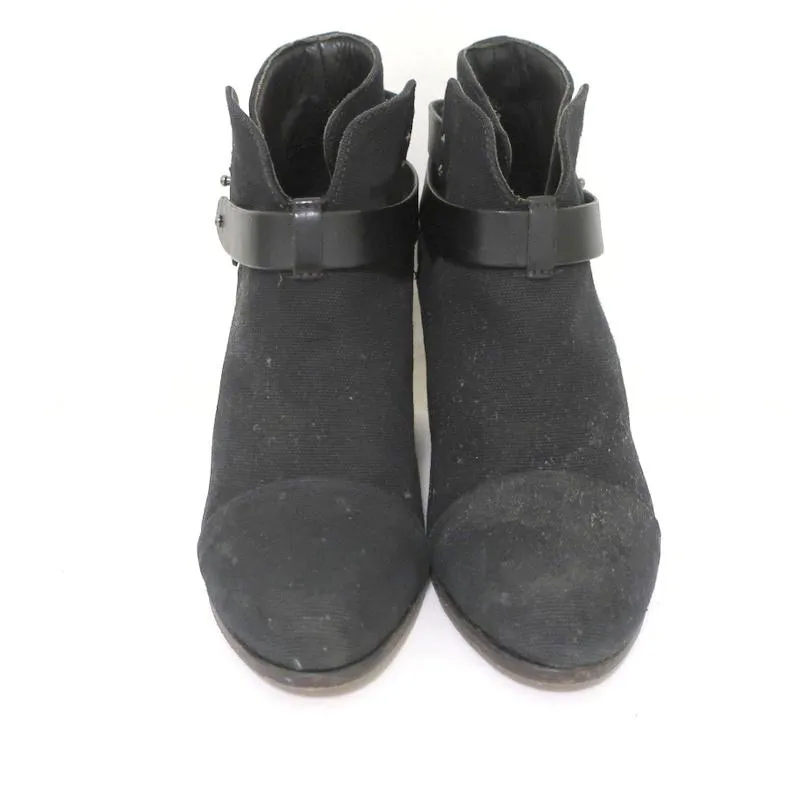 Rag & Bone Harrow Ankle Boots Black Canvas Size 39 High Heel Booties