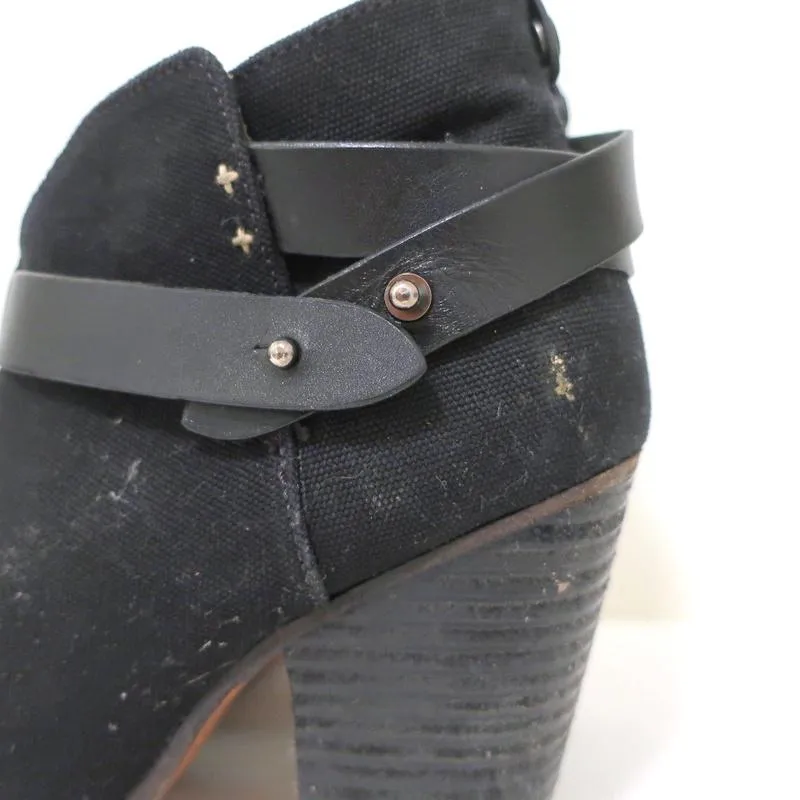 Rag & Bone Harrow Ankle Boots Black Canvas Size 39 High Heel Booties