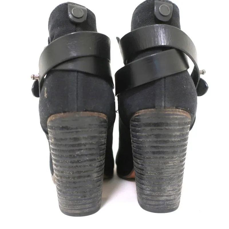 Rag & Bone Harrow Ankle Boots Black Canvas Size 39 High Heel Booties