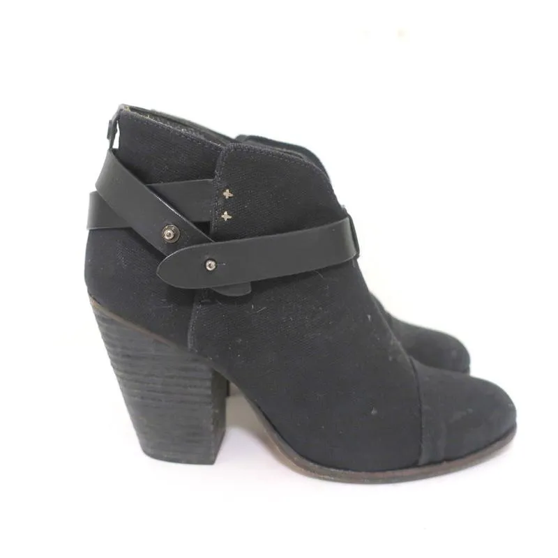 Rag & Bone Harrow Ankle Boots Black Canvas Size 39 High Heel Booties