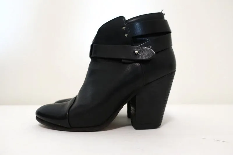 Rag & Bone Harrow Ankle Boots Black Leather Size 39 High Heel Booties
