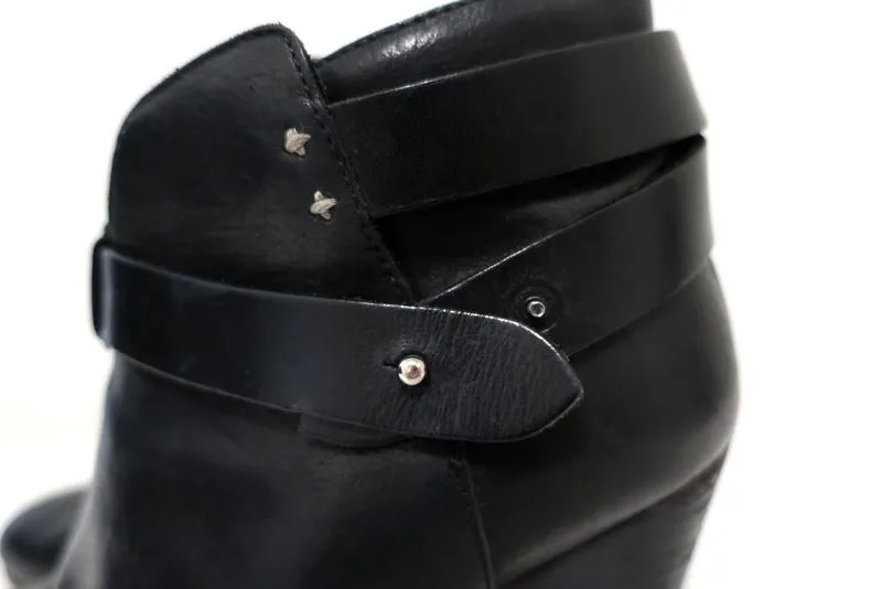 Rag & Bone Harrow Ankle Boots Black Leather Size 39 High Heel Booties