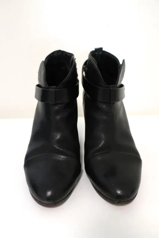 Rag & Bone Harrow Ankle Boots Black Leather Size 39 High Heel Booties
