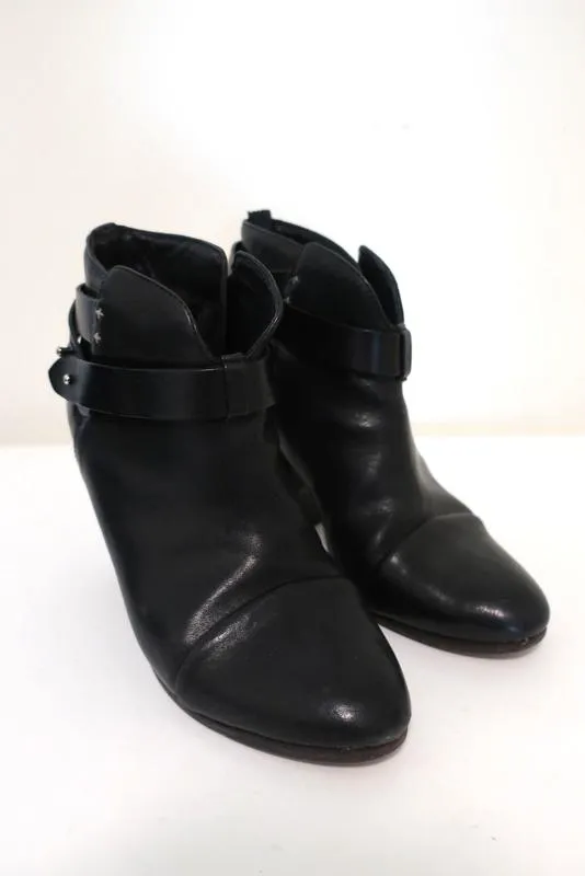 Rag & Bone Harrow Ankle Boots Black Leather Size 39 High Heel Booties