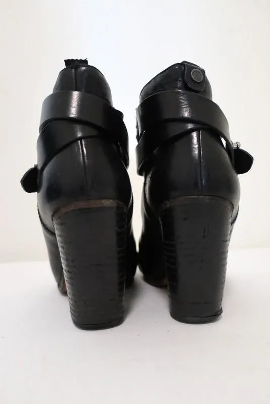Rag & Bone Harrow Ankle Boots Black Leather Size 39 High Heel Booties