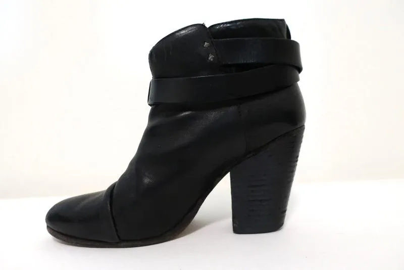 Rag & Bone Harrow Ankle Boots Black Leather Size 39 High Heel Booties
