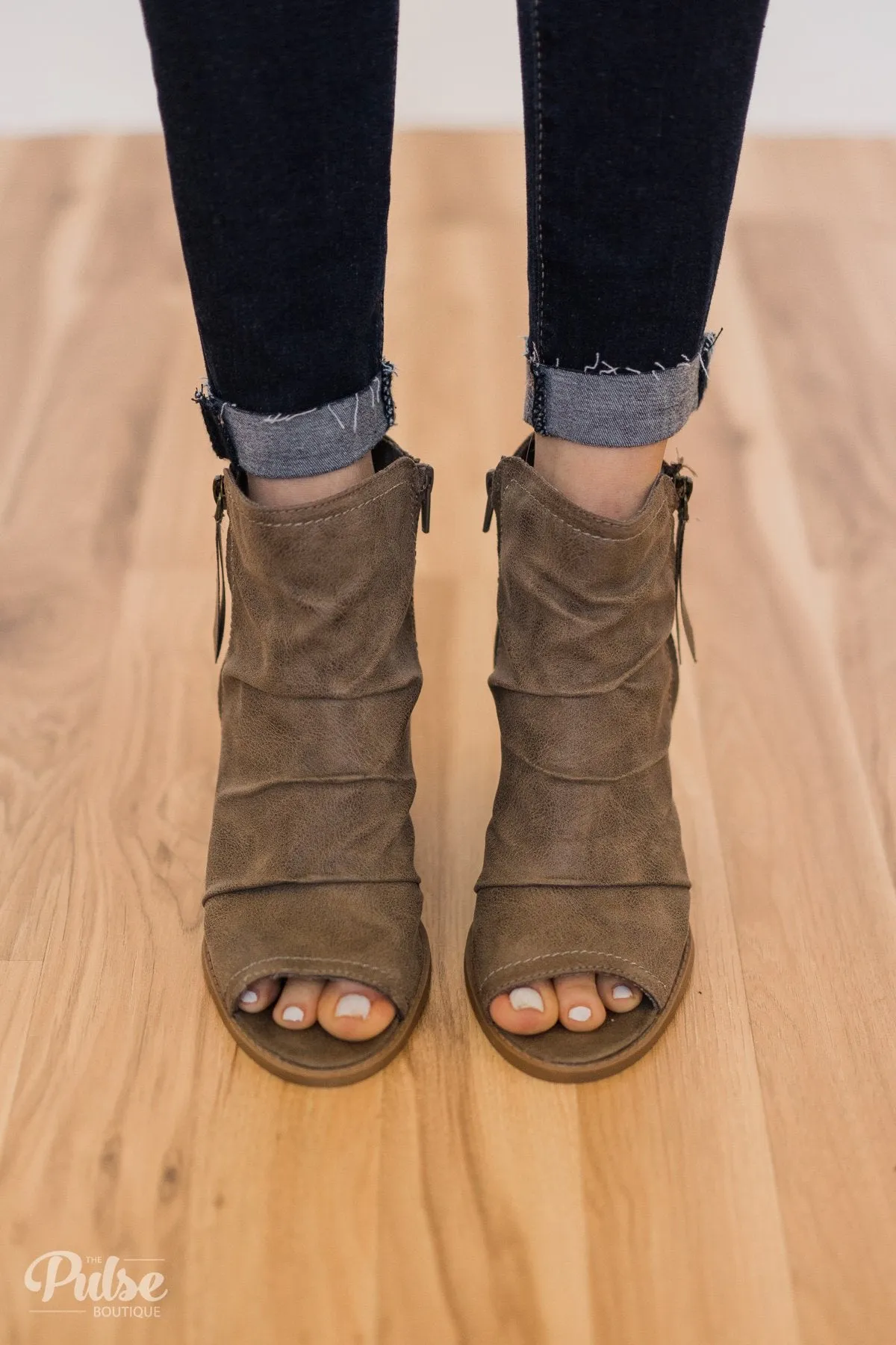 Rampage Ram-Petite Open Toe Booties- Taupe