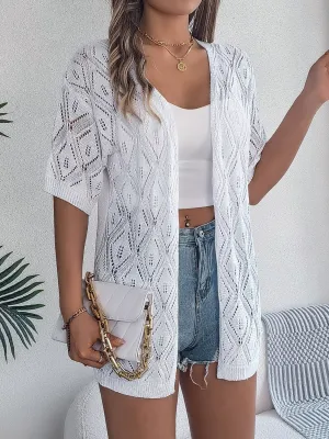 Ramsay Openwork Open Front Half Sleeve Cardigan