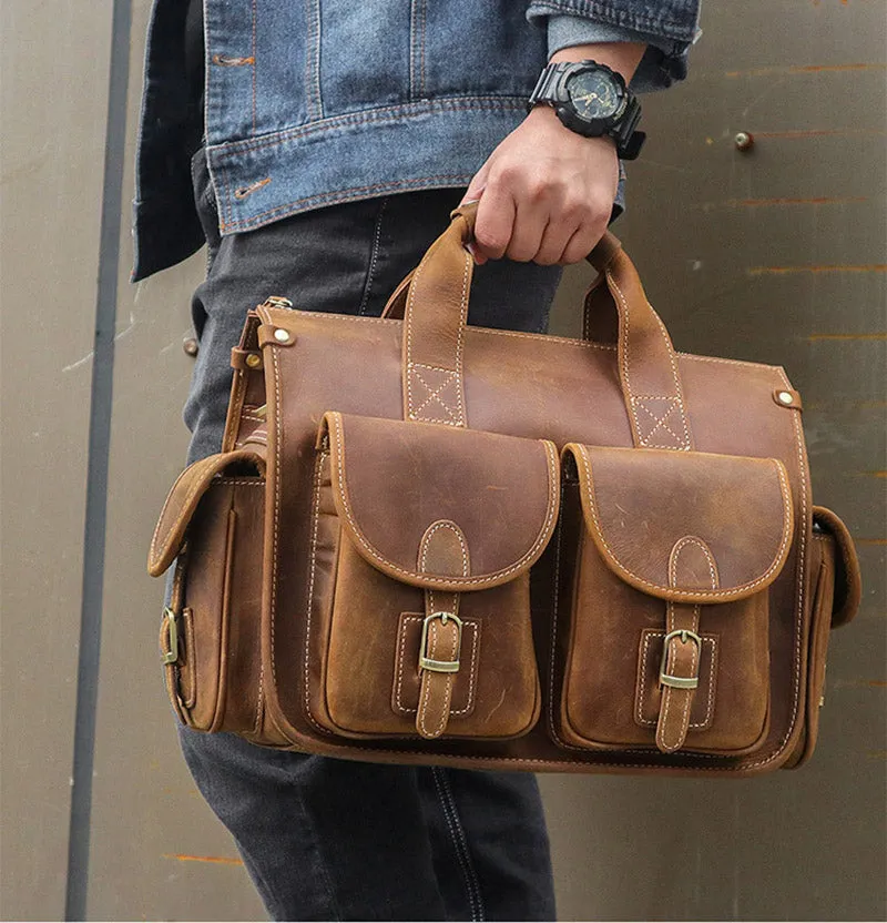 Realaiot Grade Quality Laptop Briefcase Crazy Horse Genuine Leather Laptop Bags Notebook PC Shoulder Bag For Business Man Vintage