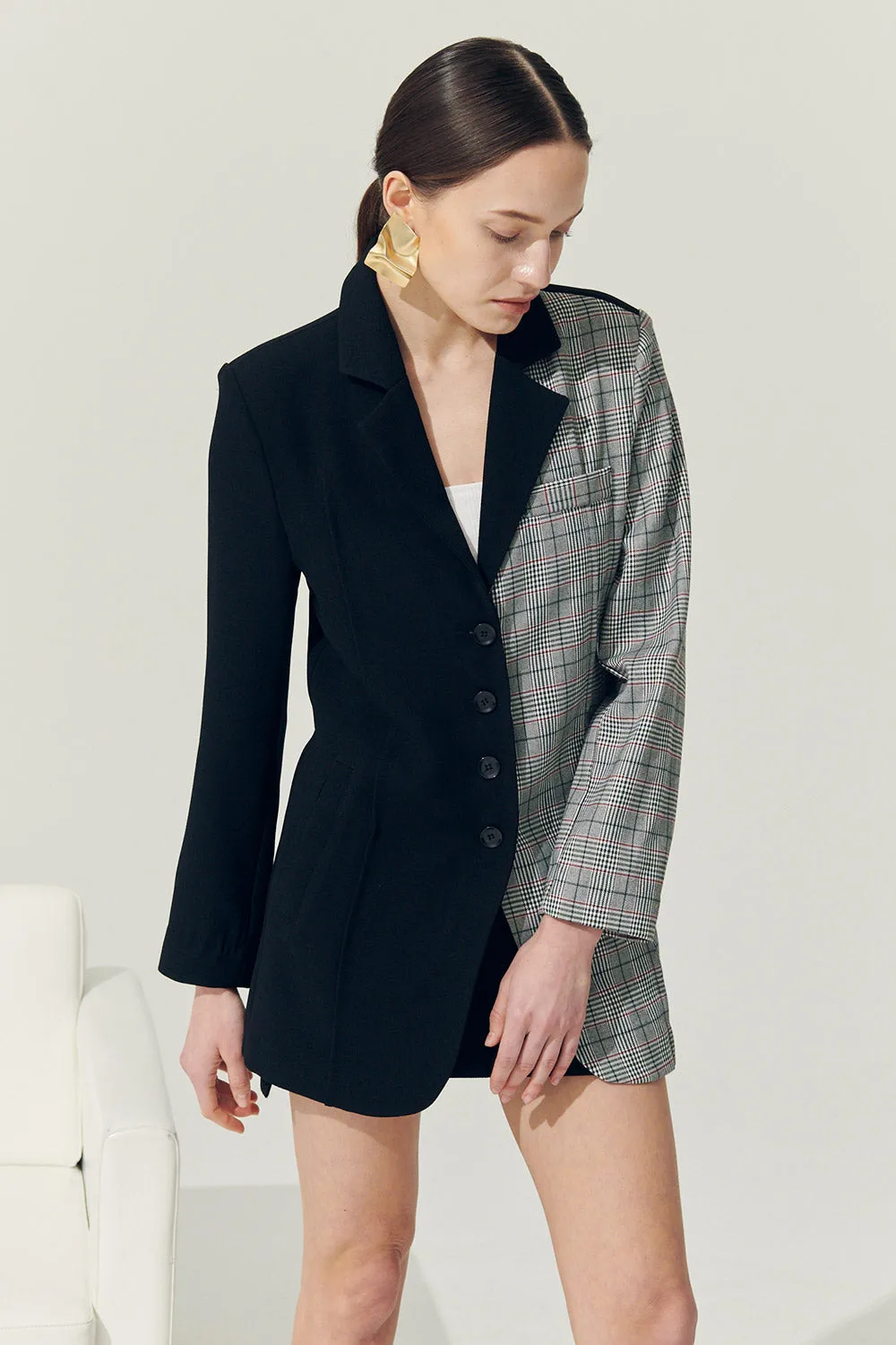 Re:born Bea Check Color Block Blazer