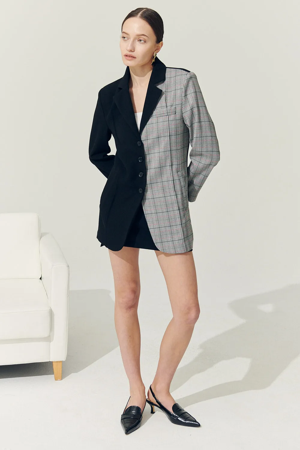 Re:born Bea Check Color Block Blazer