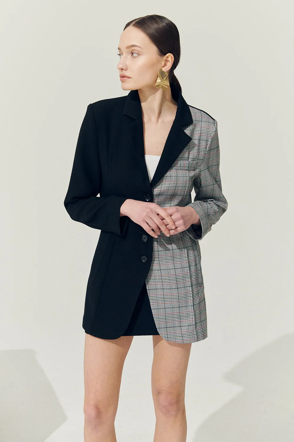 Re:born Bea Check Color Block Blazer