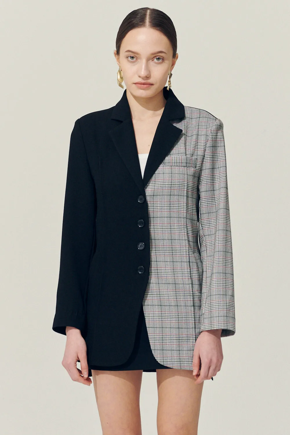 Re:born Bea Check Color Block Blazer