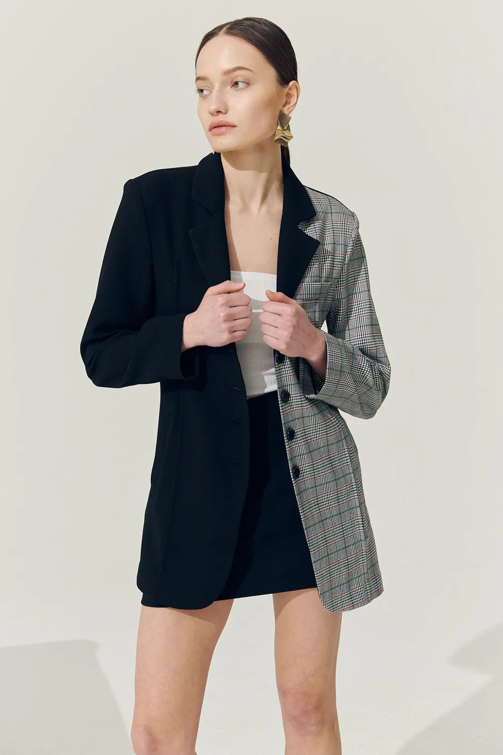 Re:born Bea Check Color Block Blazer
